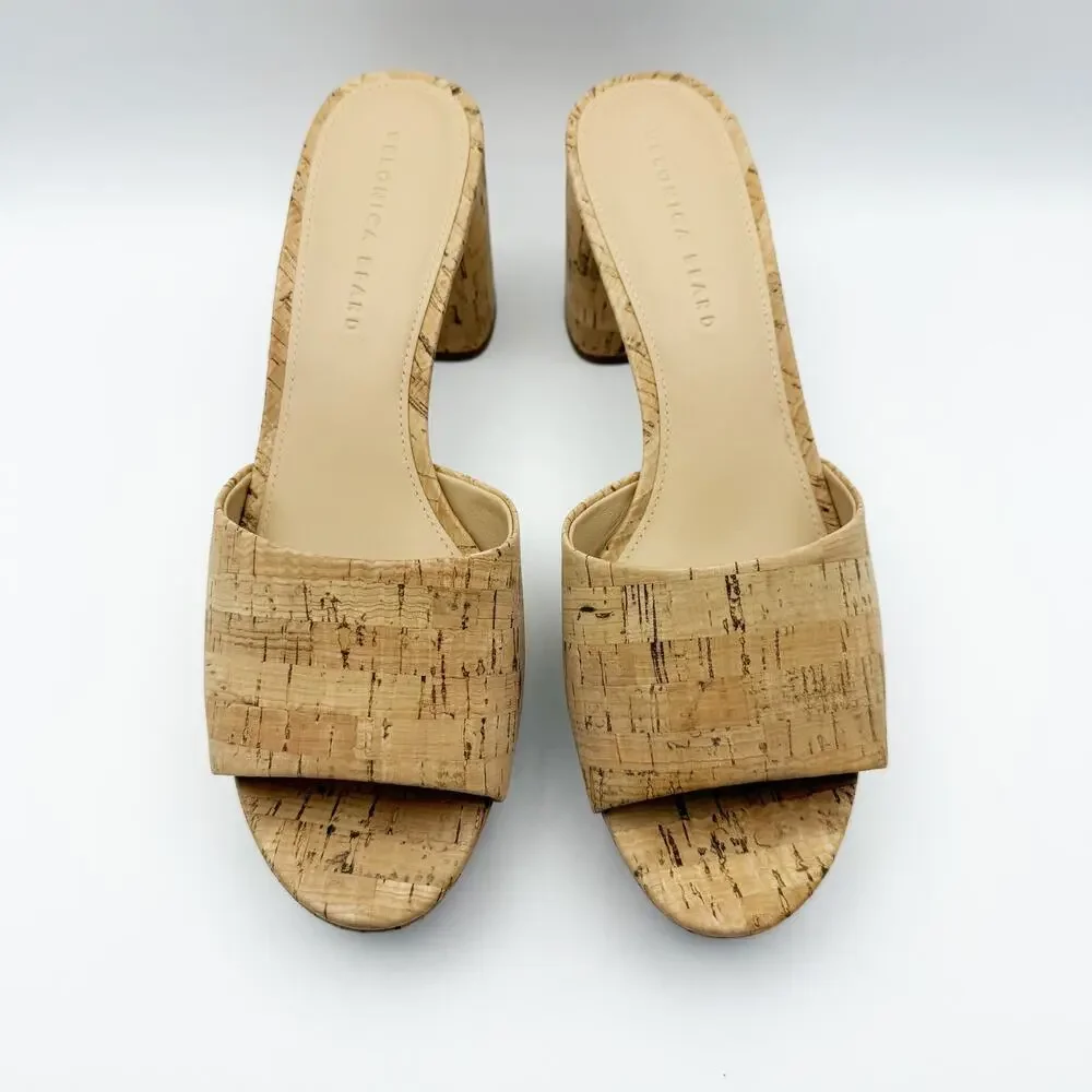 Veronica Beard Womens Dali Cork Heels Size 11 M Tan Leather Cork Platform NIB